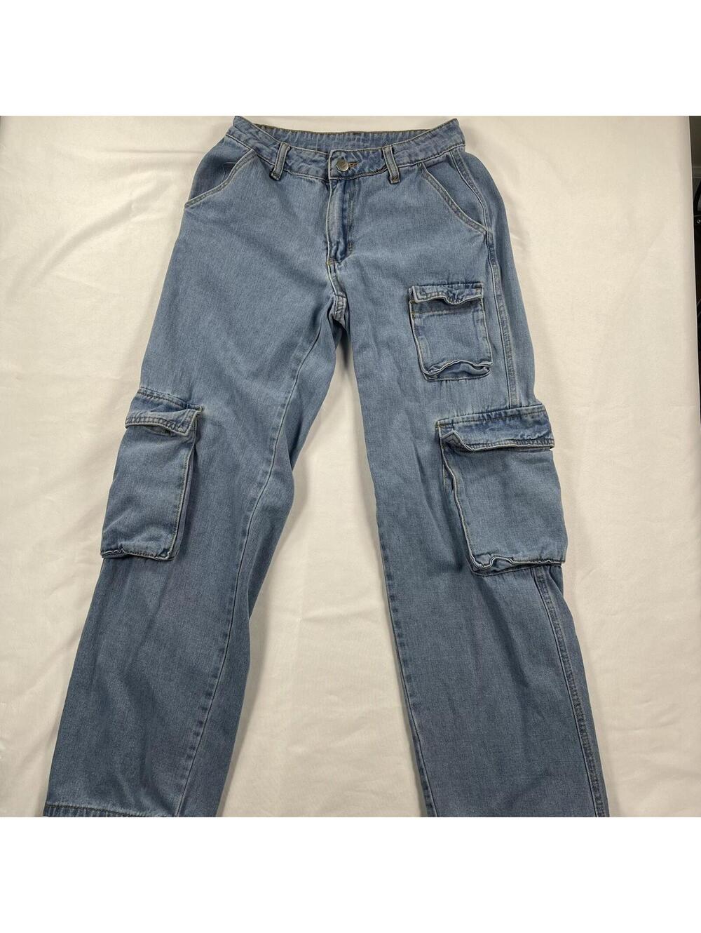 Cargo Jeans Women Small sz 4 Baggy Loose Skater Y2K Utility Pants Pockets SheIn